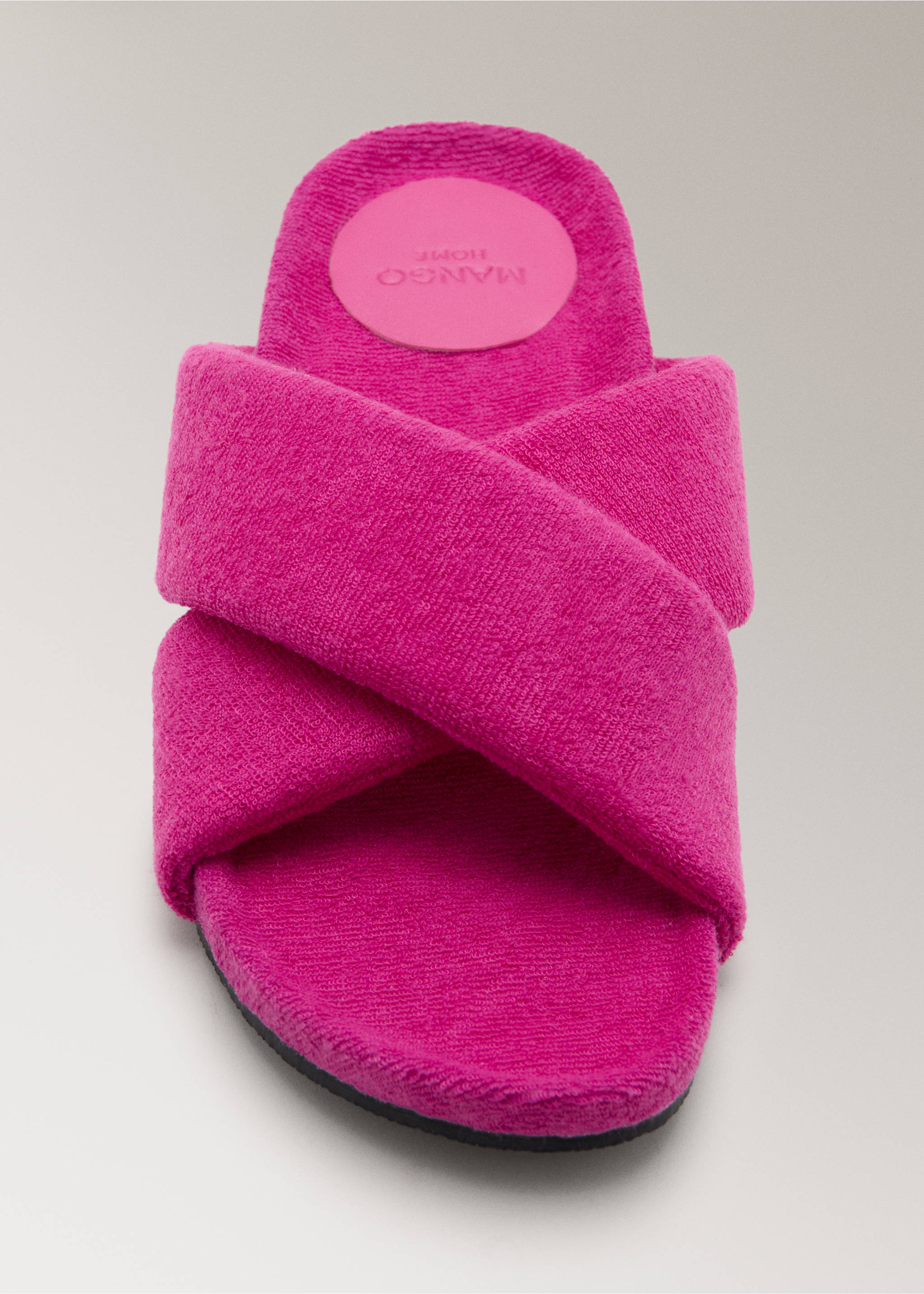 Cross-strap terry cloth slippers - Details of the article 2, Fuchsia. Ref: 27099069-00.