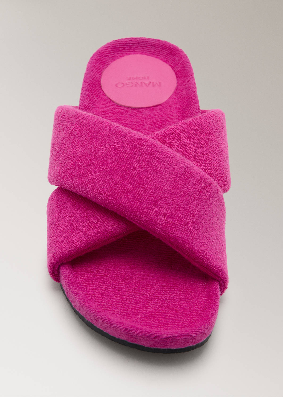 Cross-strap terry cloth slippers — Fuchsia