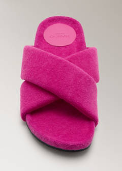 Cross-strap terry cloth slippers — Fuchsia 3
