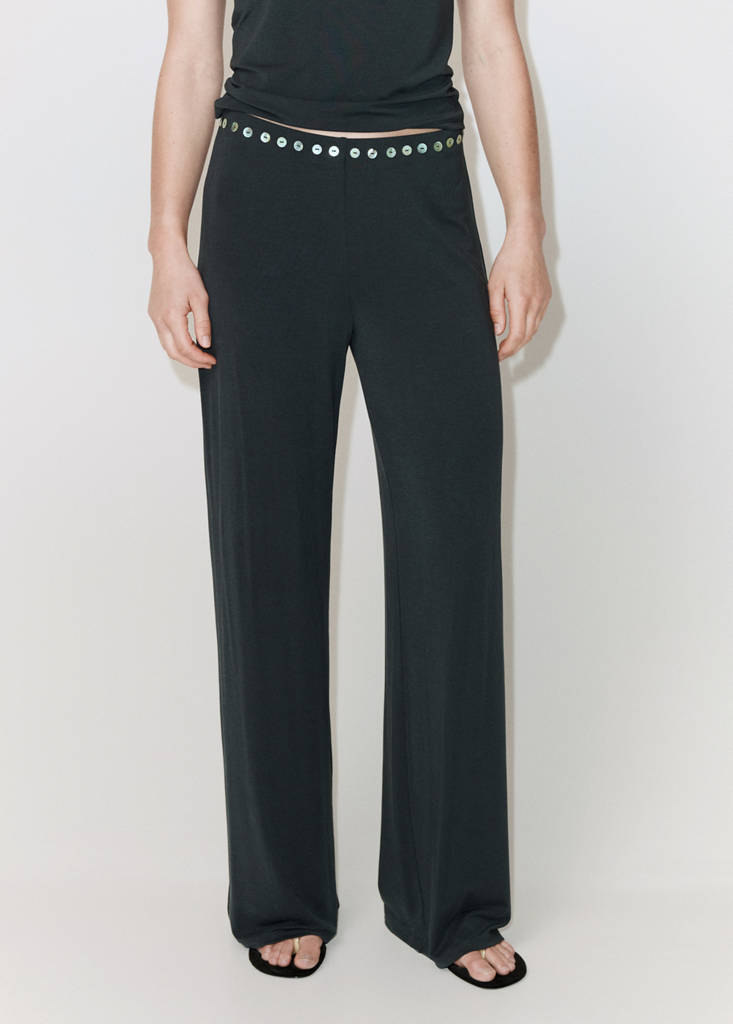 Straight trousers with embroidered buttons — Charcoal