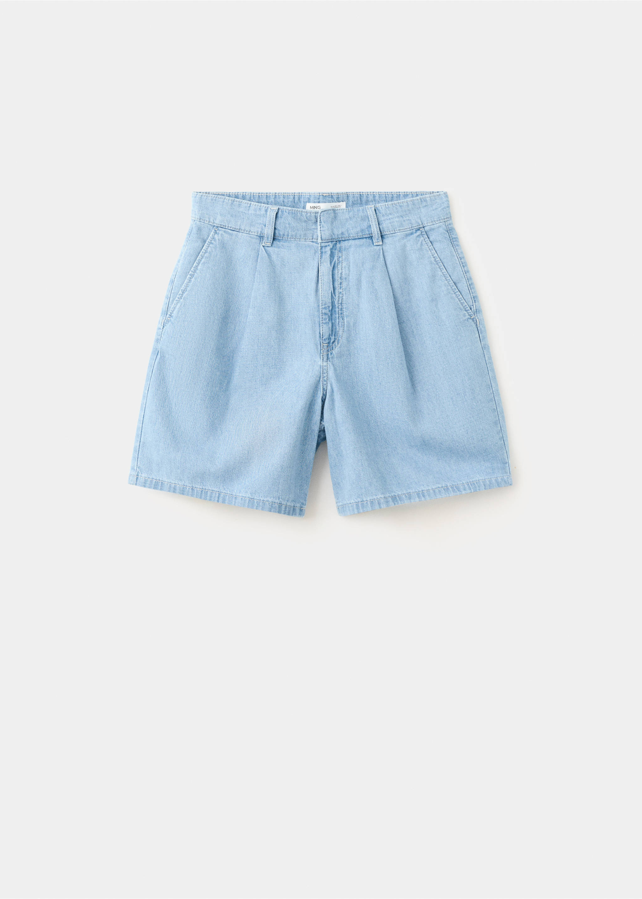 Mid-rise denim bermuda shorts with pleats - Article without model, Light Blue. Ref: 27099071-00.