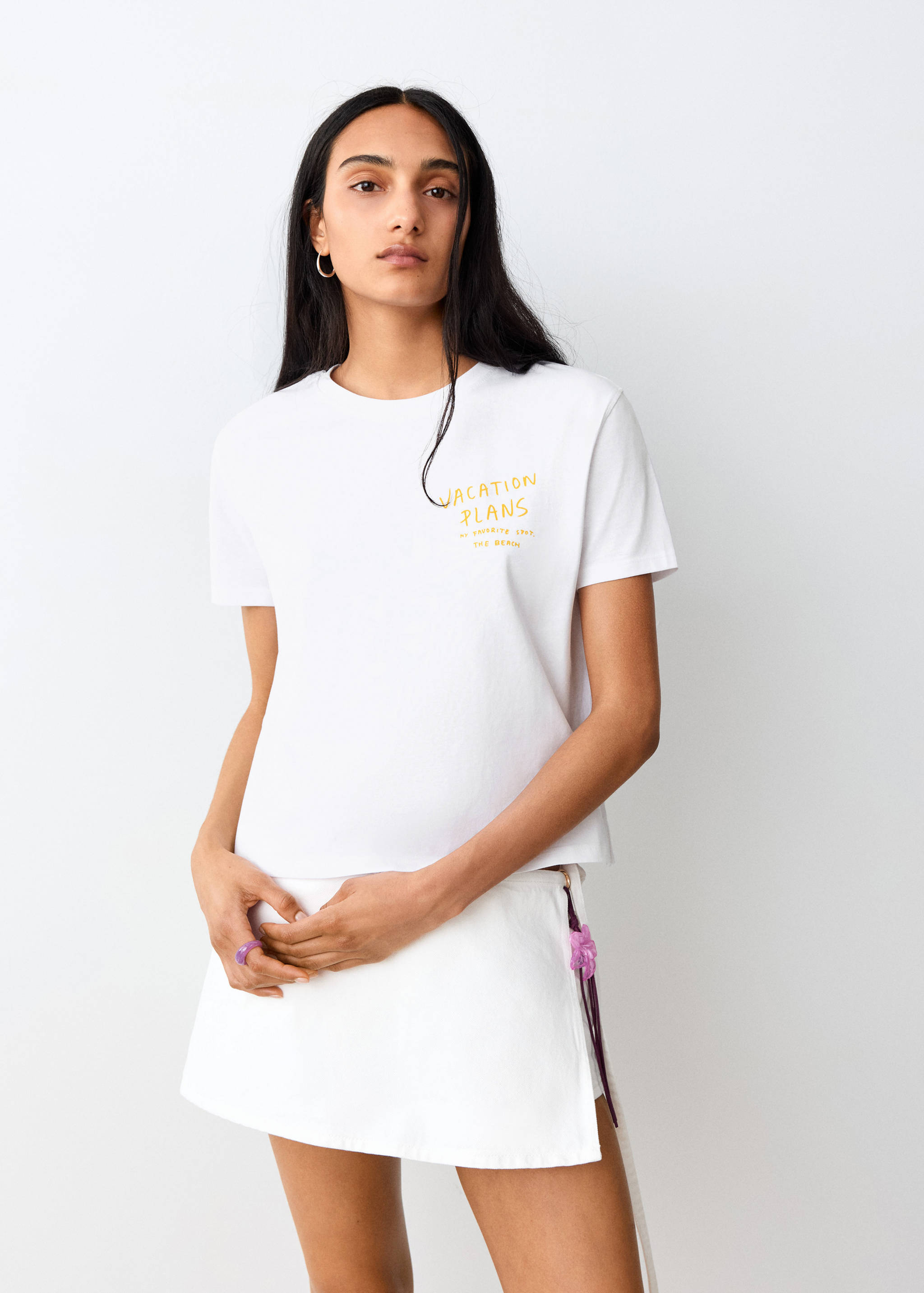 Camiseta flor estampada - Plano medio