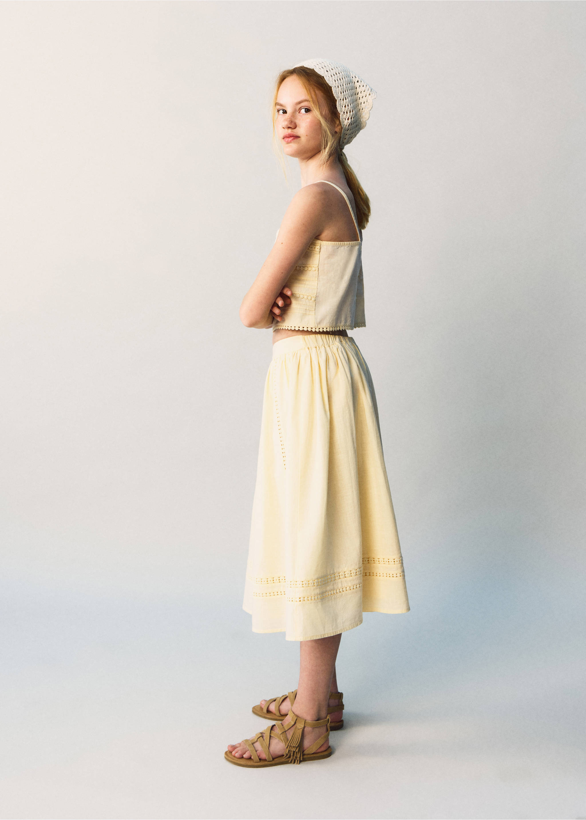 تنورة ميدي بتفاصيل تطريز - رؤية عامة, أصفر خفيف. Ref: 27099210-00.