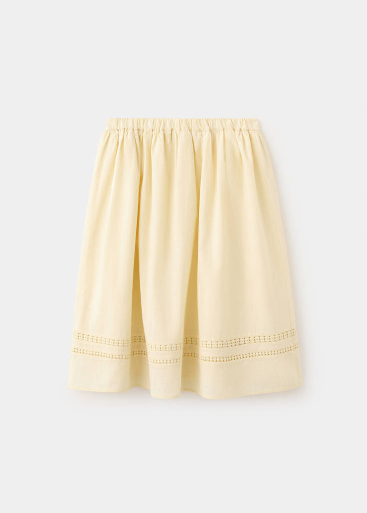 Midi skirt with embroidered details — Pastel Yellow