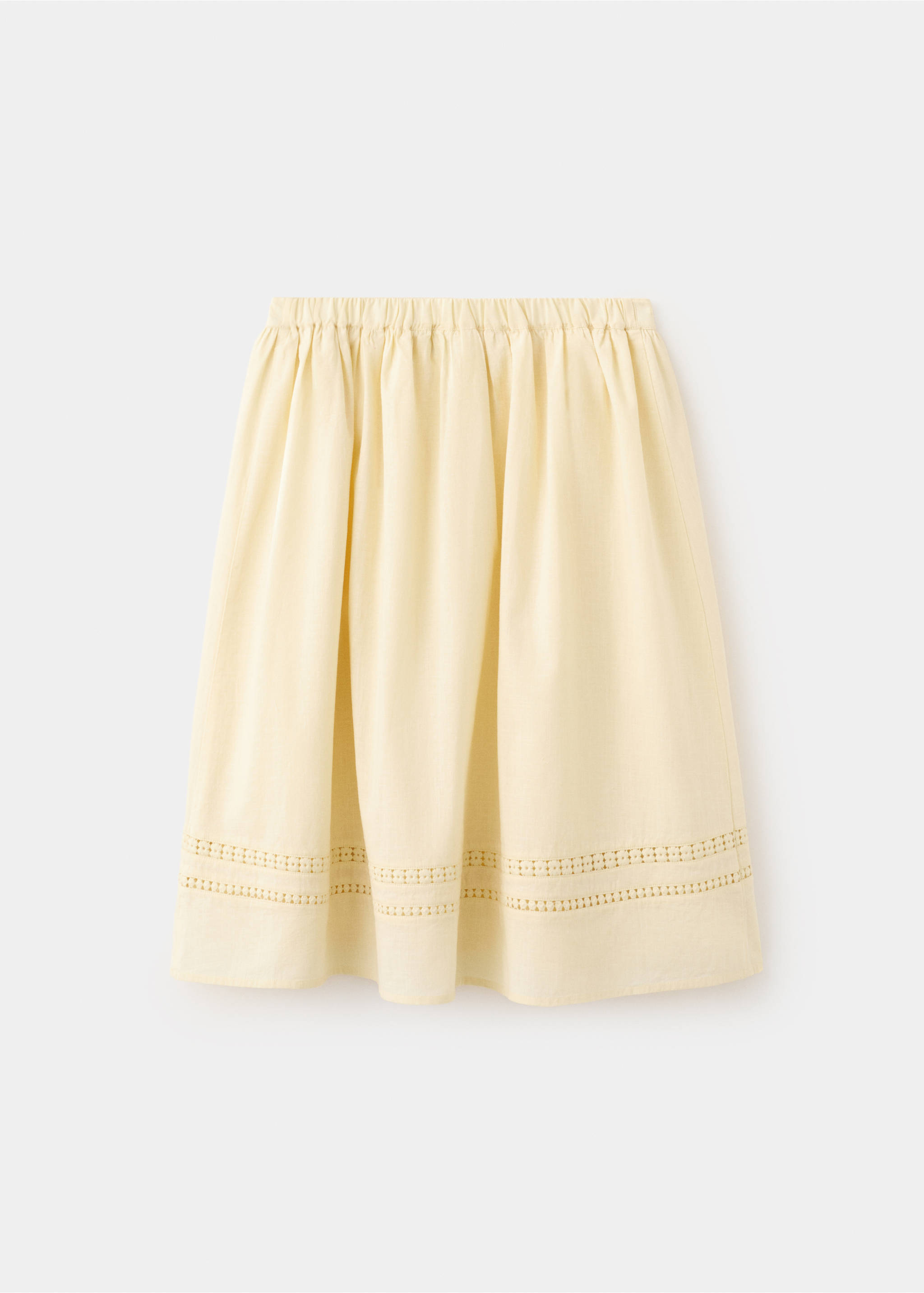 Midi skirt with embroidered details - Reverse of the article, Pastel Yellow. Ref: 27099210-00.