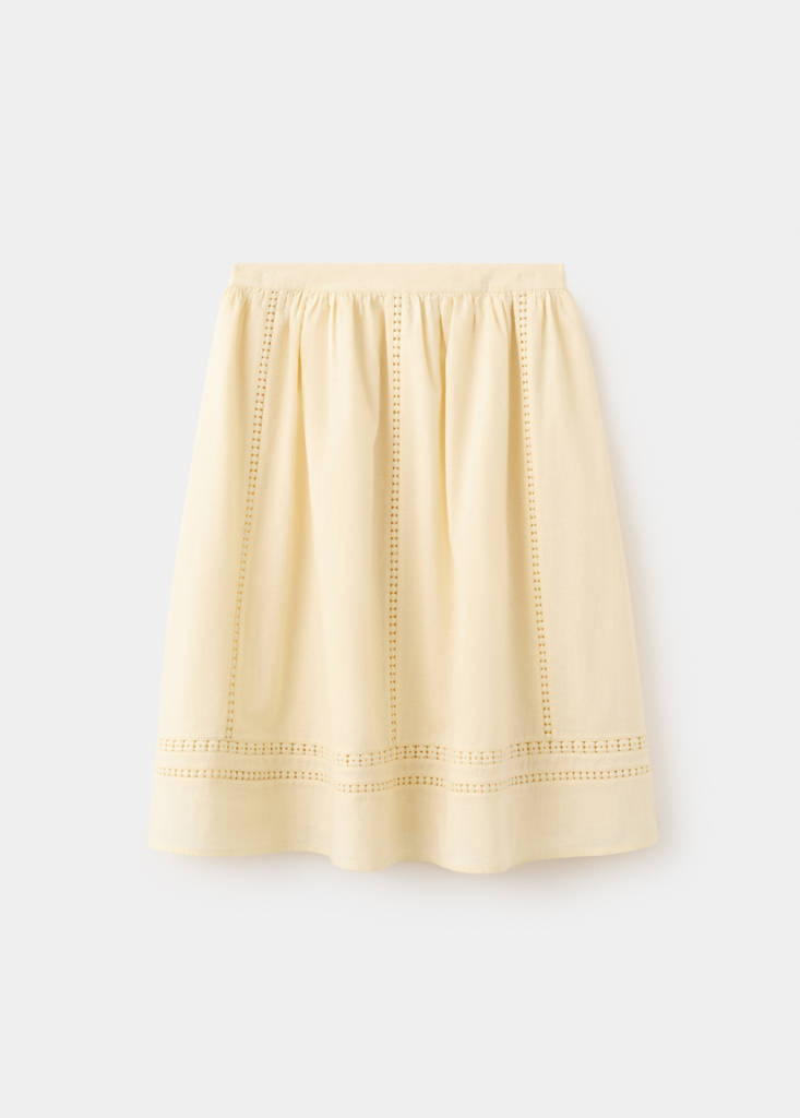 Midi skirt with embroidered details — Pastel Yellow