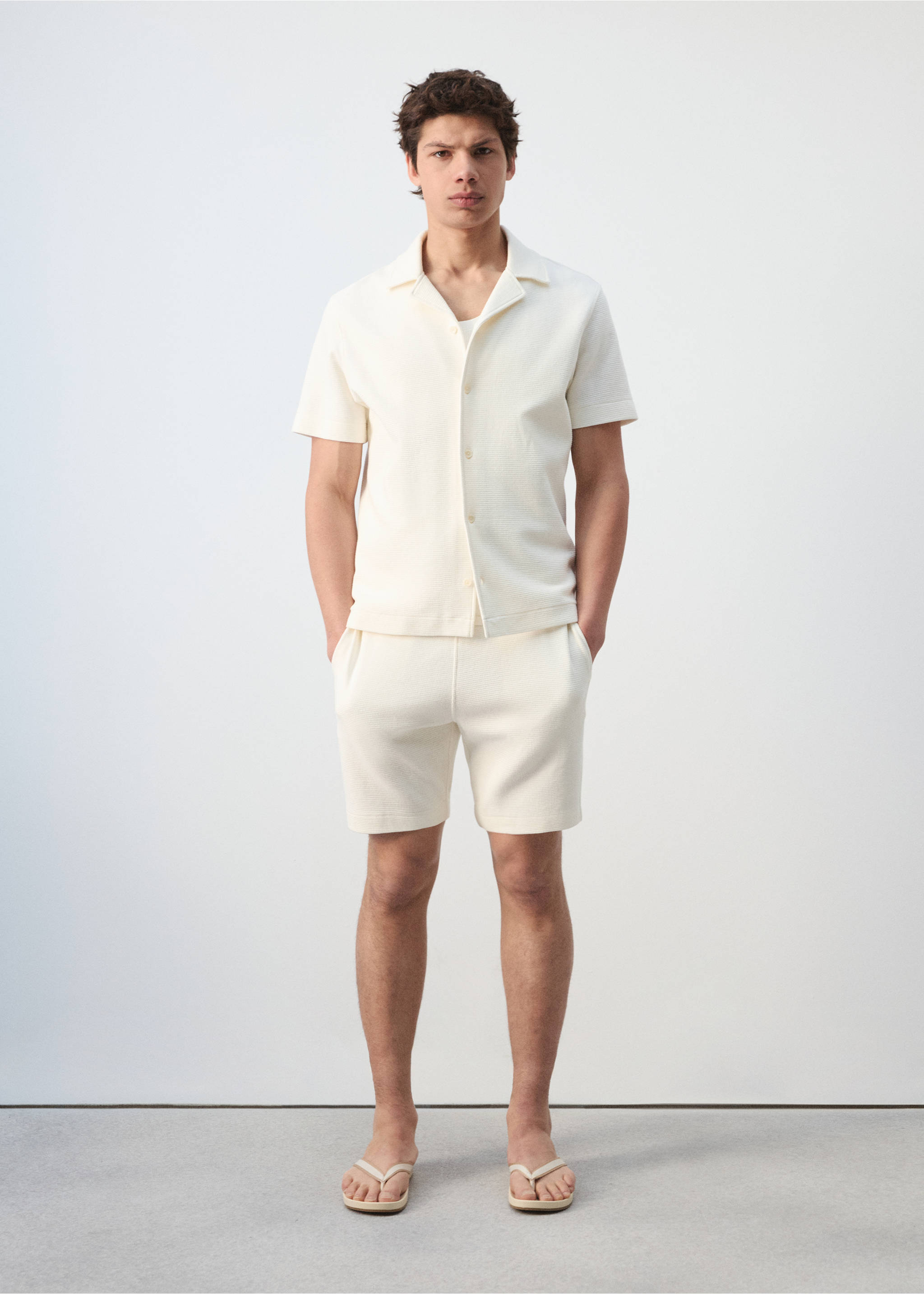 Regular-fit 100% cotton shirt - General plane, Ecru. Ref: 27099212-00.