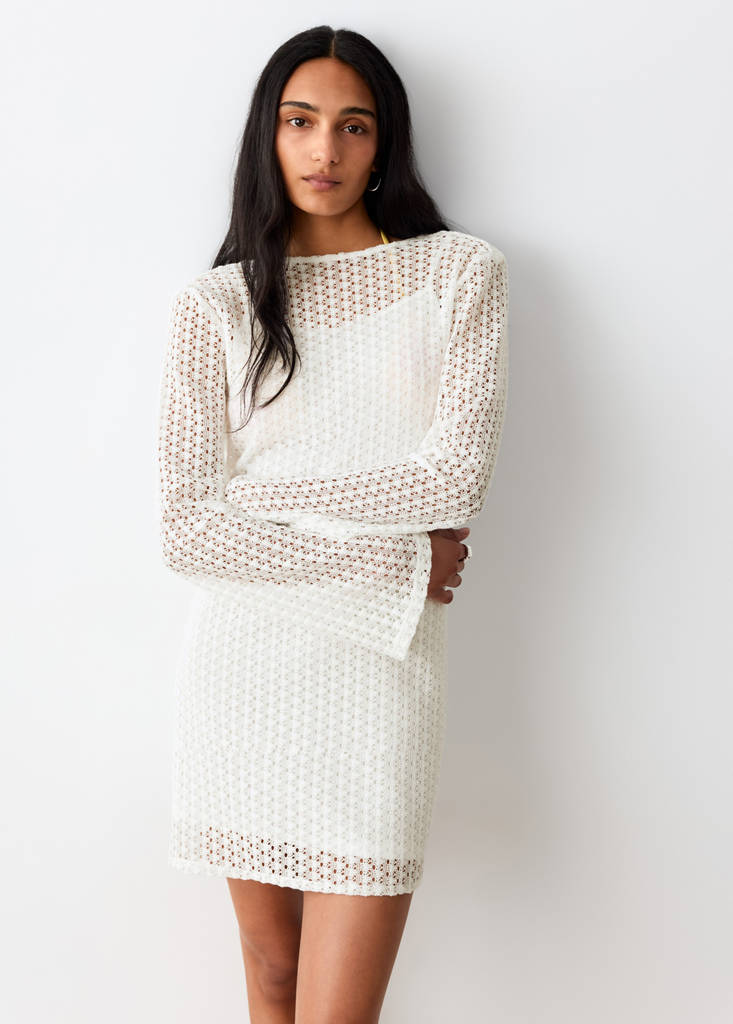 Open-back openwork knit dress — Off White