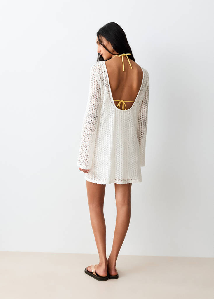 Open-back openwork knit dress — Off White