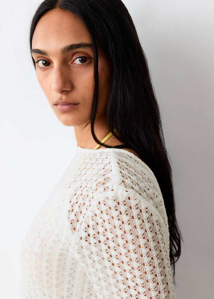 Open-back openwork knit dress — Off White