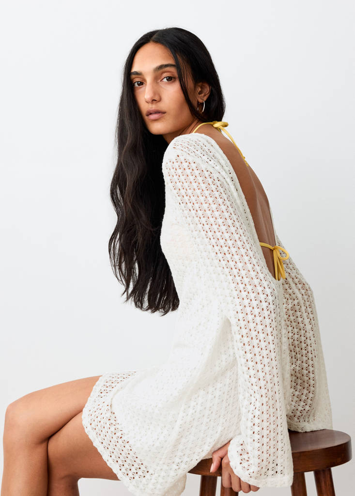 Open-back openwork knit dress — Off White