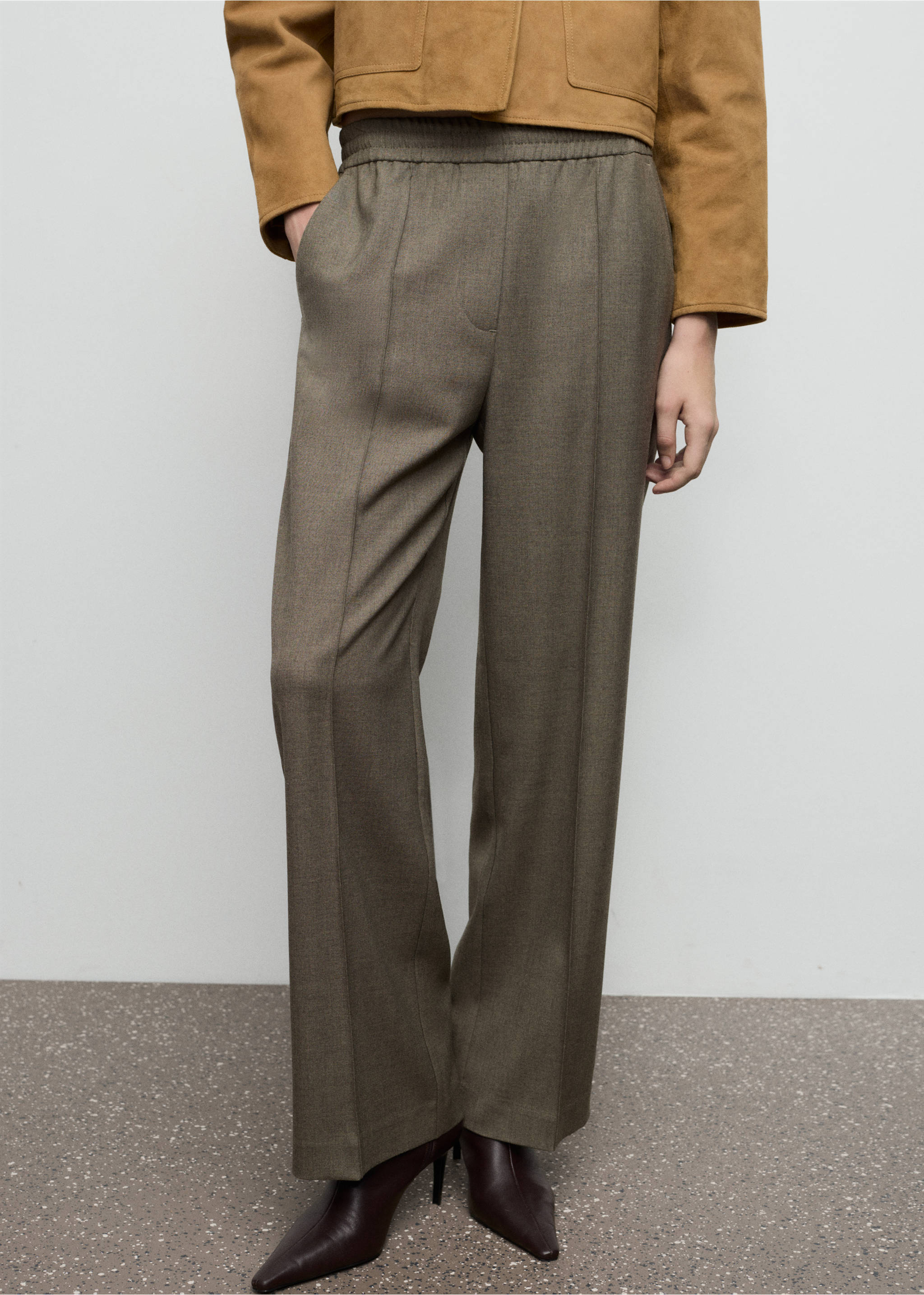 Wide leg trousers with elastic waist - Medium plane, Green. Ref: 27111574-00.