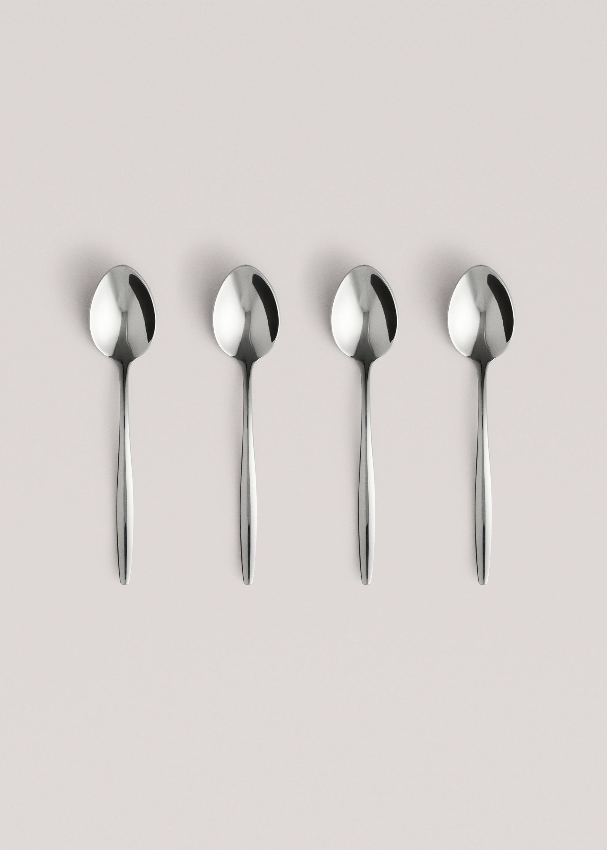 Set of 4 stainless steel dessert spoons with slim handles - Article without model, Silver. Ref: 27123352-00.