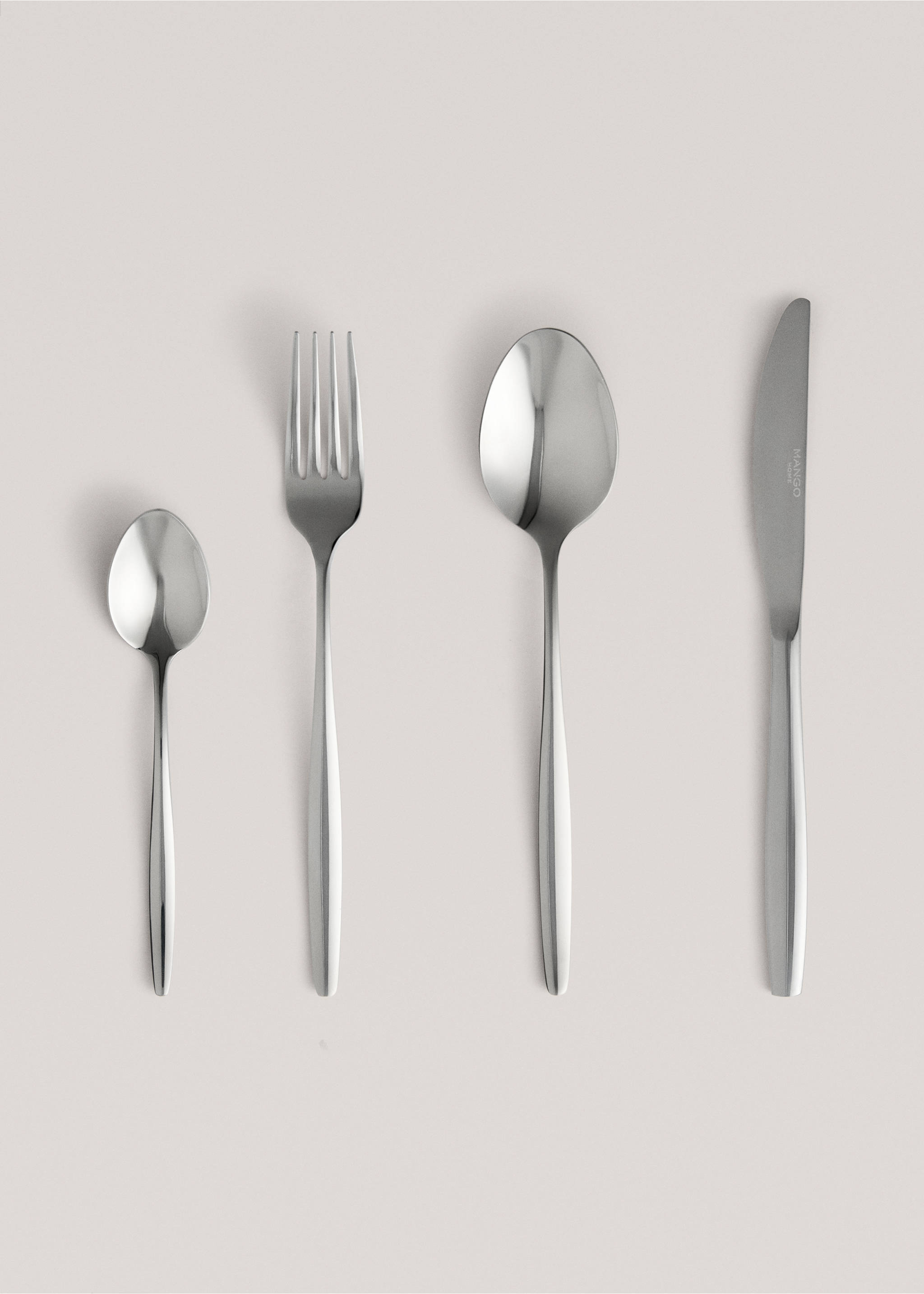 Set of 4 stainless steel dessert spoons with slim handles - Details of the article 4, Silver. Ref: 27123352-00.