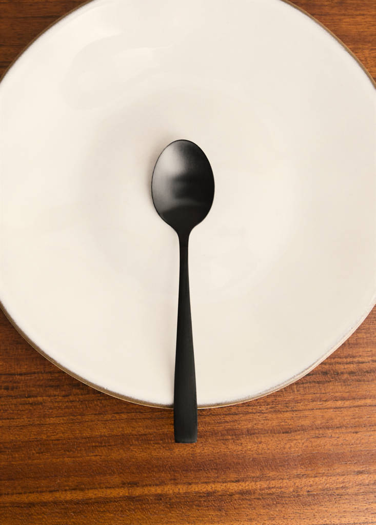 Set of 4 stainless steel dessert spoons with a matte finish — Black