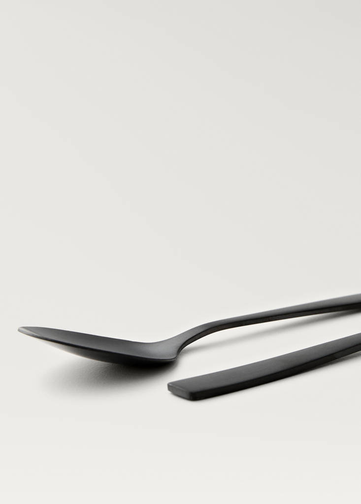 Set of 4 stainless steel dessert spoons with a matte finish — Black