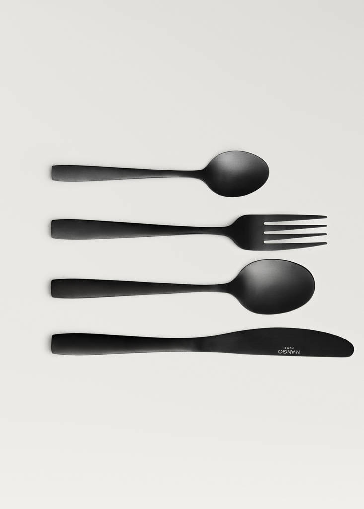 Set of 4 stainless steel dessert spoons with a matte finish — Black