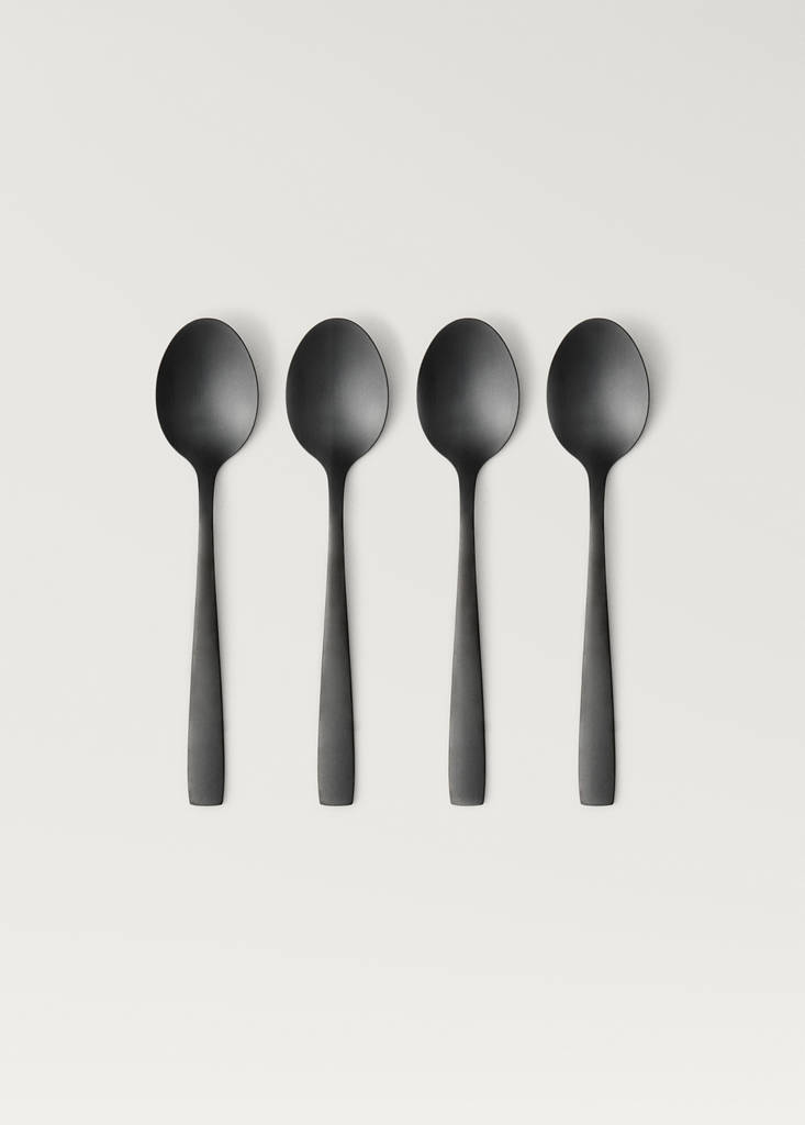 Set of 4 stainless steel dessert spoons with a matte finish — Black