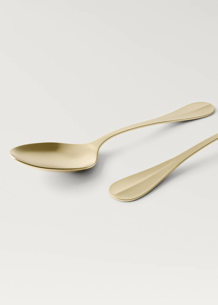 Set of 4 stainless steel dessert spoons with gold finish — Gold