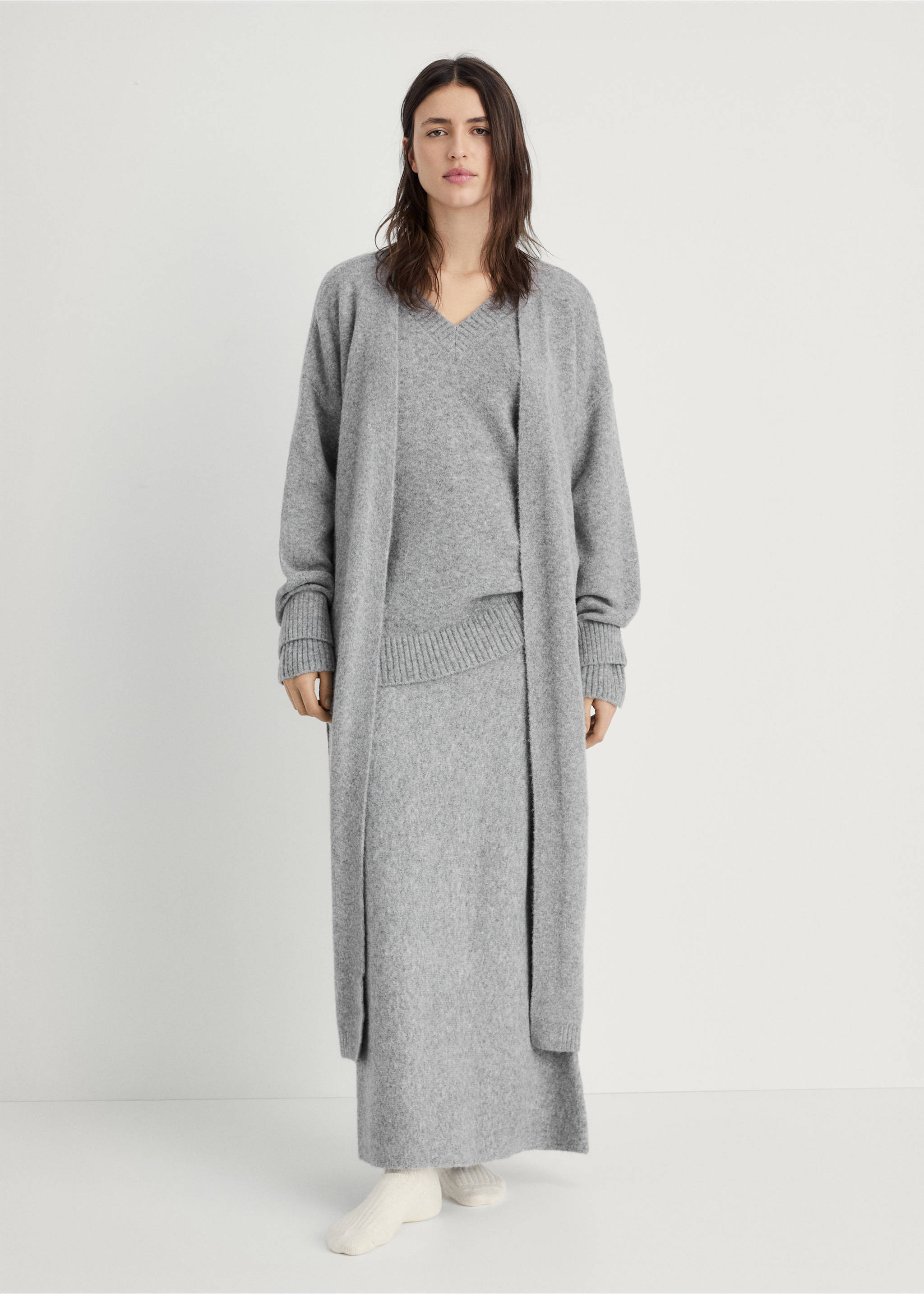 Long knitted cardigan - General plane, Grey. Ref: 27172934-00.