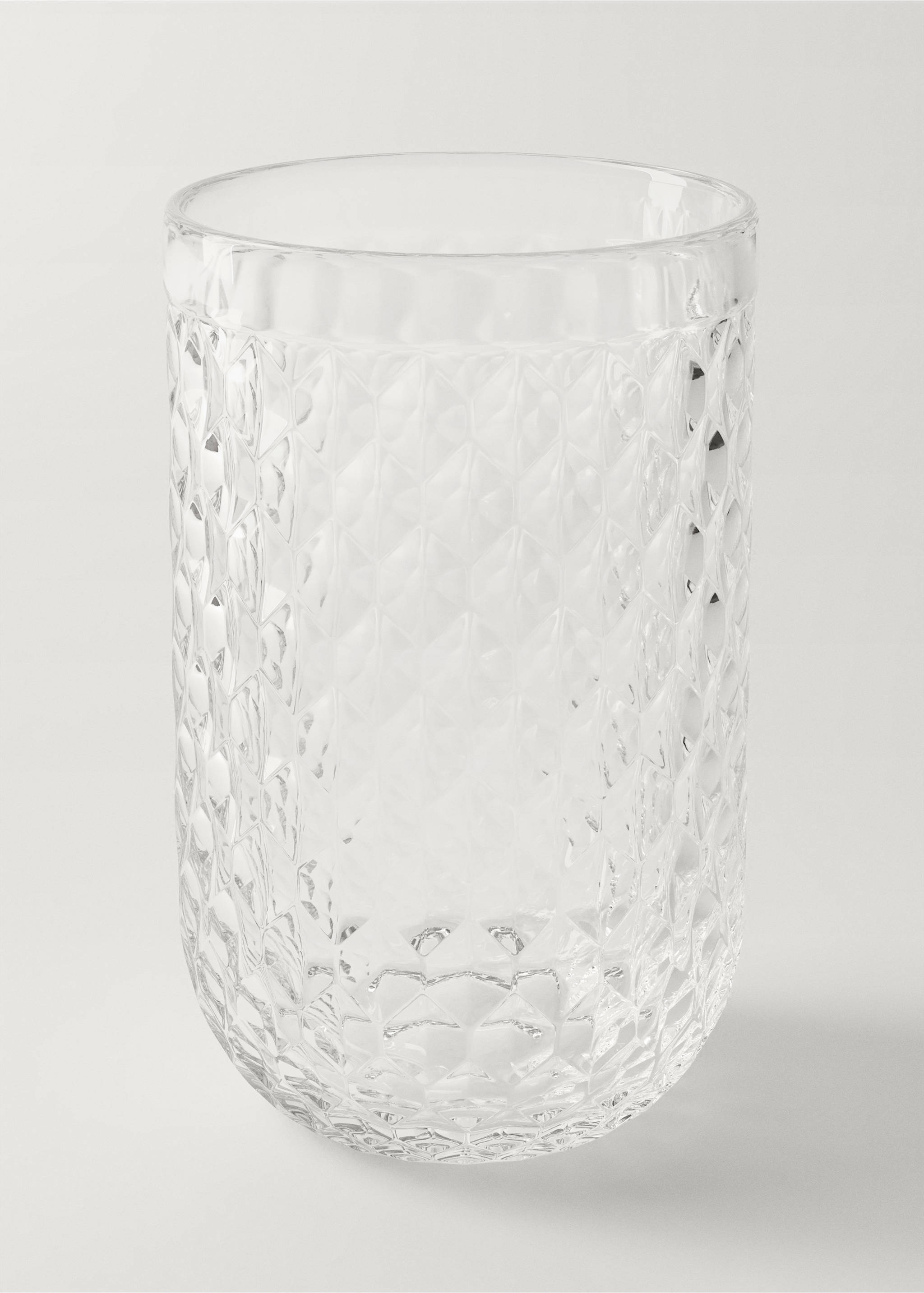 Clear glass tumbler with a textured geometric diamond pattern., Ice Grey. Ref: 27172938-00.