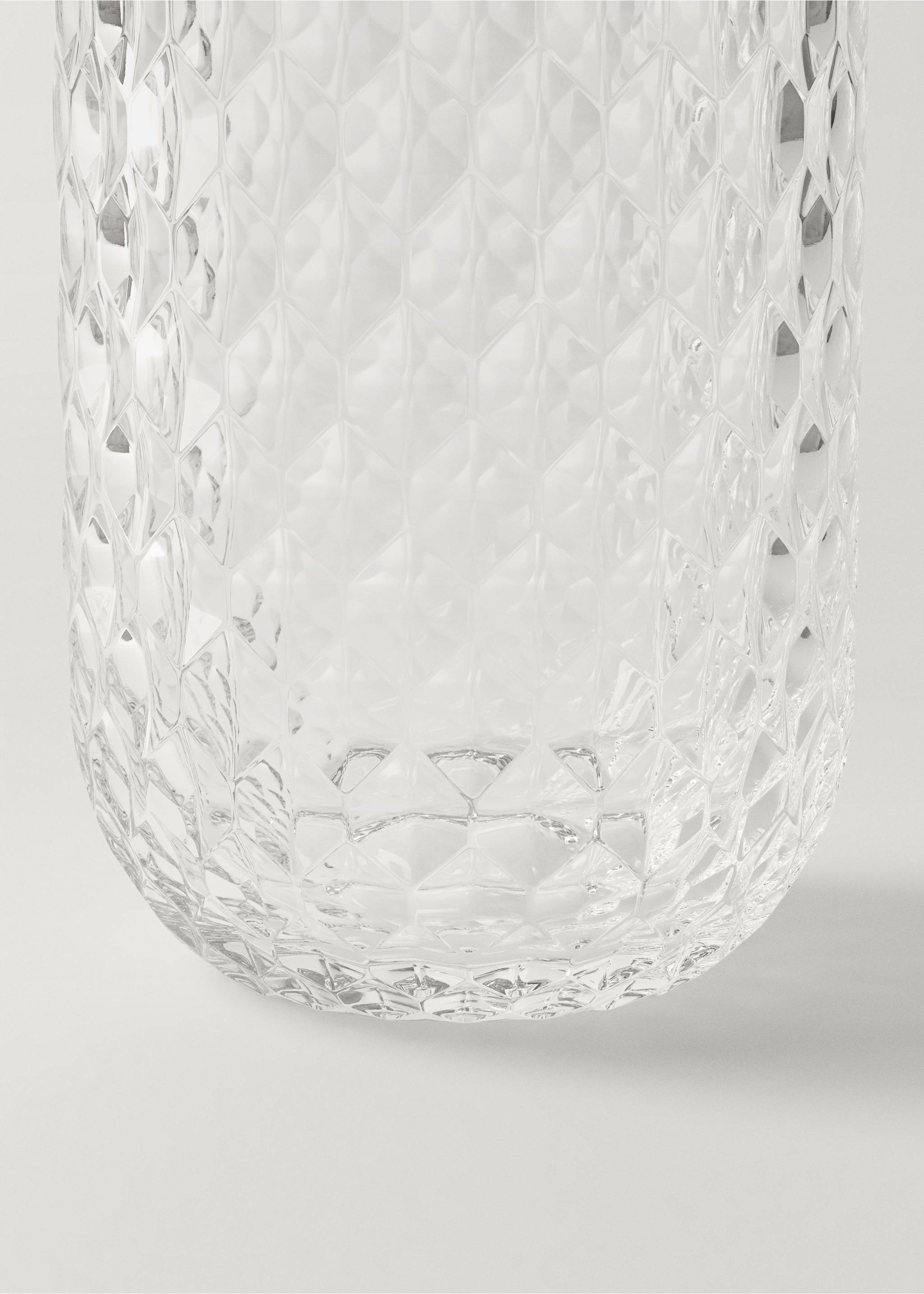 Clear glass tumbler with a textured geometric diamond pattern., Ice Grey. Ref: 27172938-00.