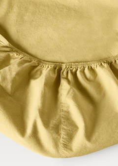 Washed cotton double-stitched fitted sheet for cot — Mustard 1