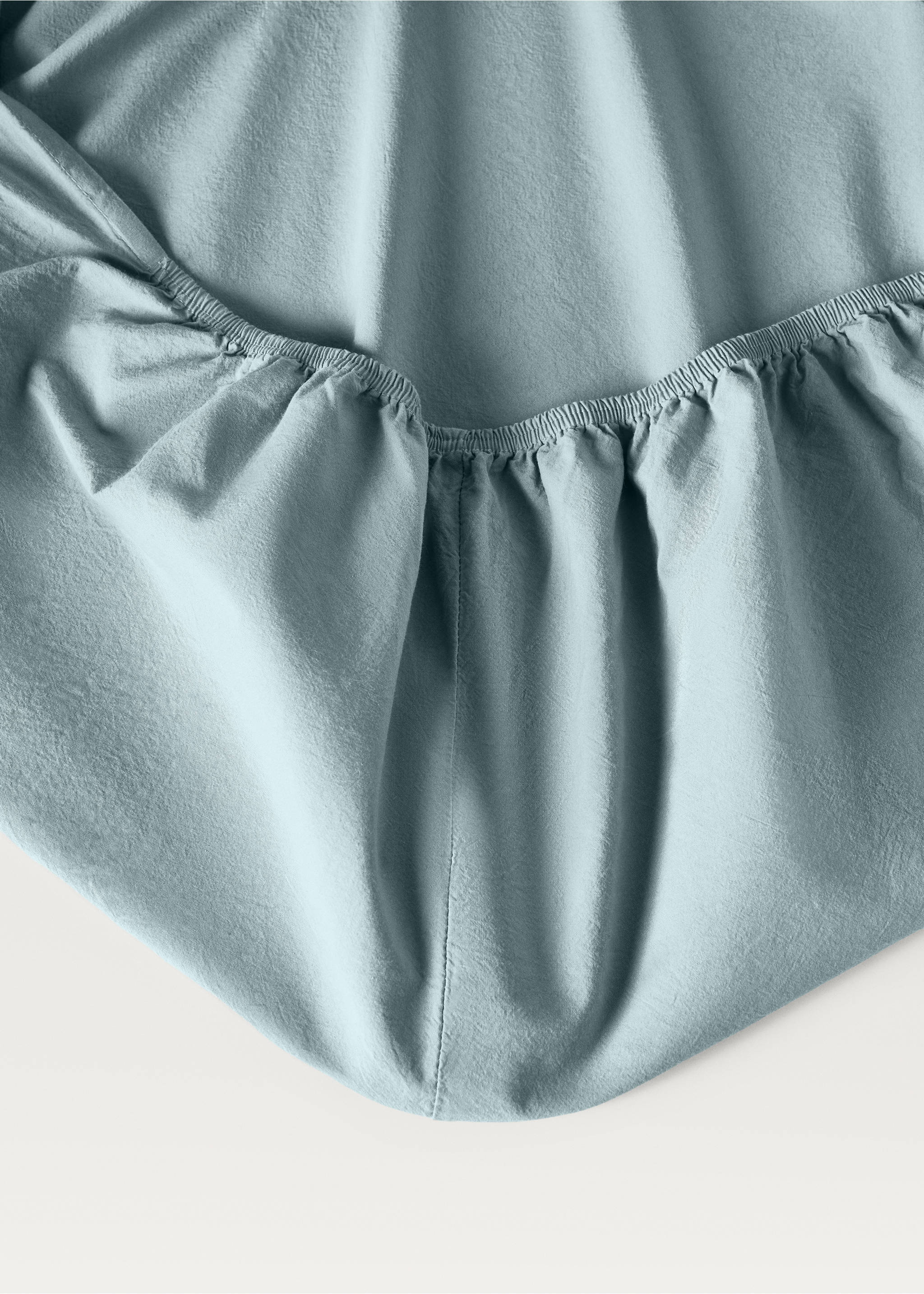 Washed cotton double-stitched fitted sheet for cot - Details of the article 1, Aqua Green. Ref: 27173345-00.