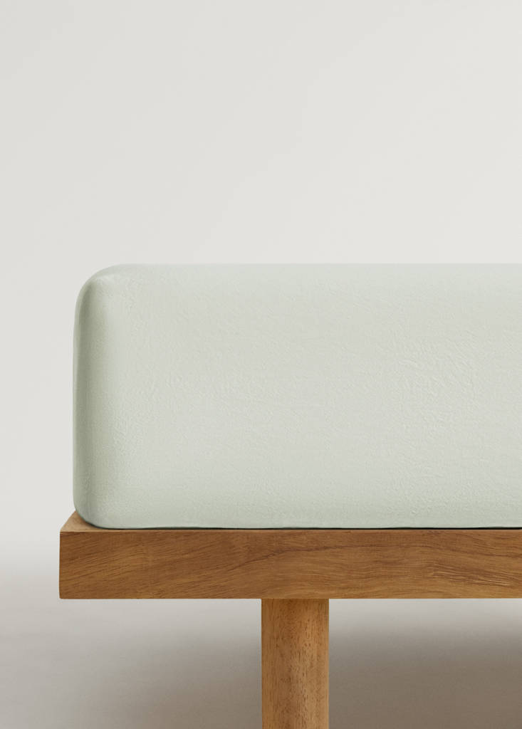 Washed cotton double-stitched fitted sheet for cot — Forest Green