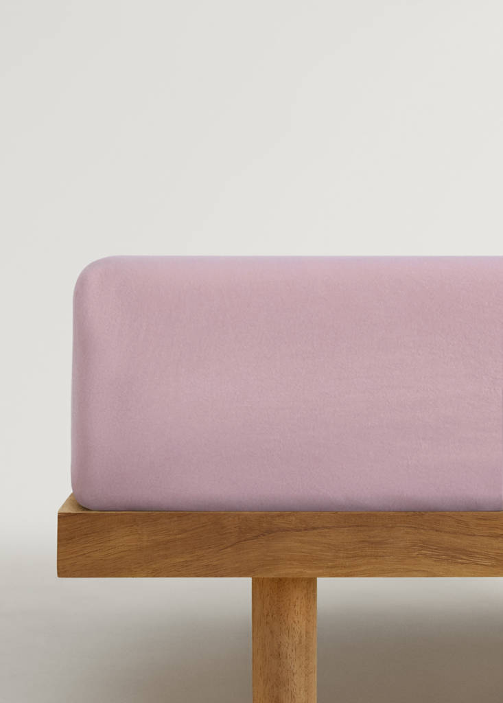 Washed cotton double-stitched fitted sheet for cot — Lilac