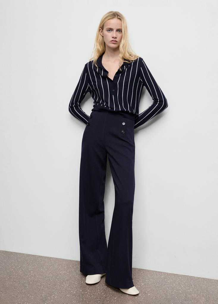 Wide leg trousers with buttons — Dark Navy