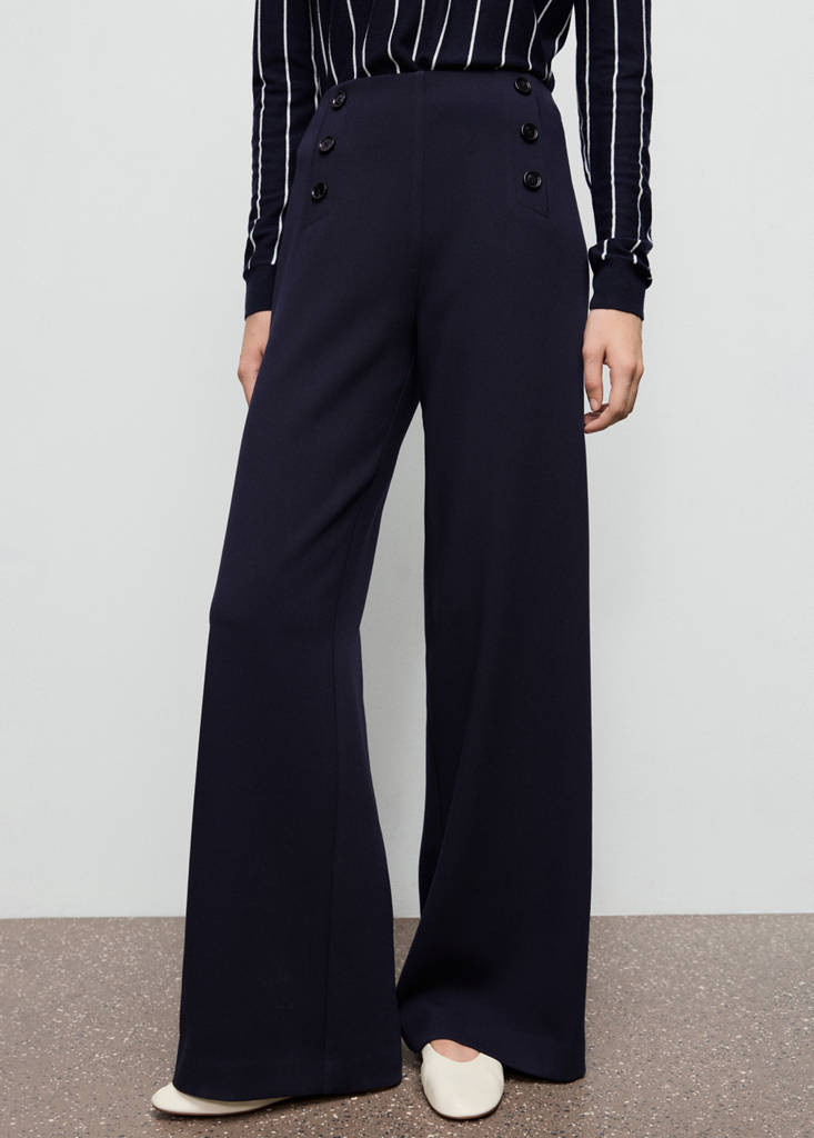 Wide leg trousers with buttons — Dark Navy