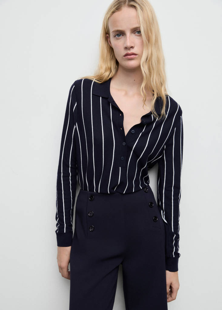 Wide leg trousers with buttons — Dark Navy