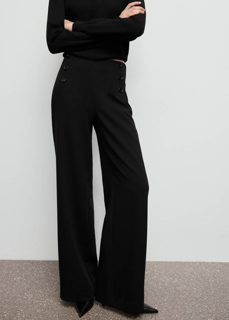 Wide leg trousers with buttons — Black