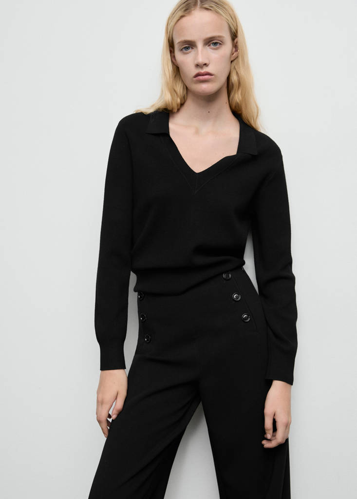 Wide leg trousers with buttons — Black