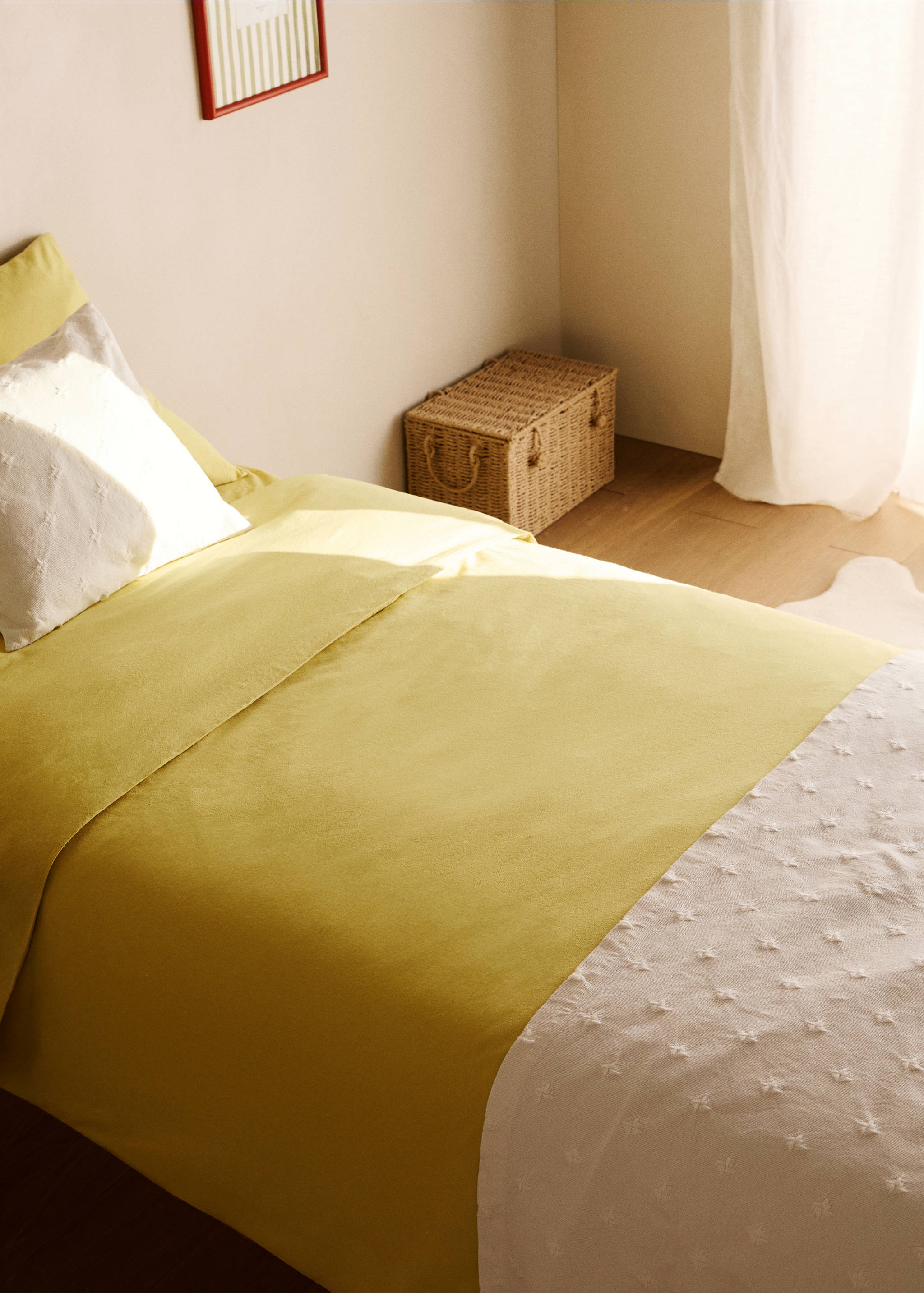 Children’s washed cotton double-stitched duvet cover for 90 cm bed - General plane, Mustard. Ref: 27183345-00.