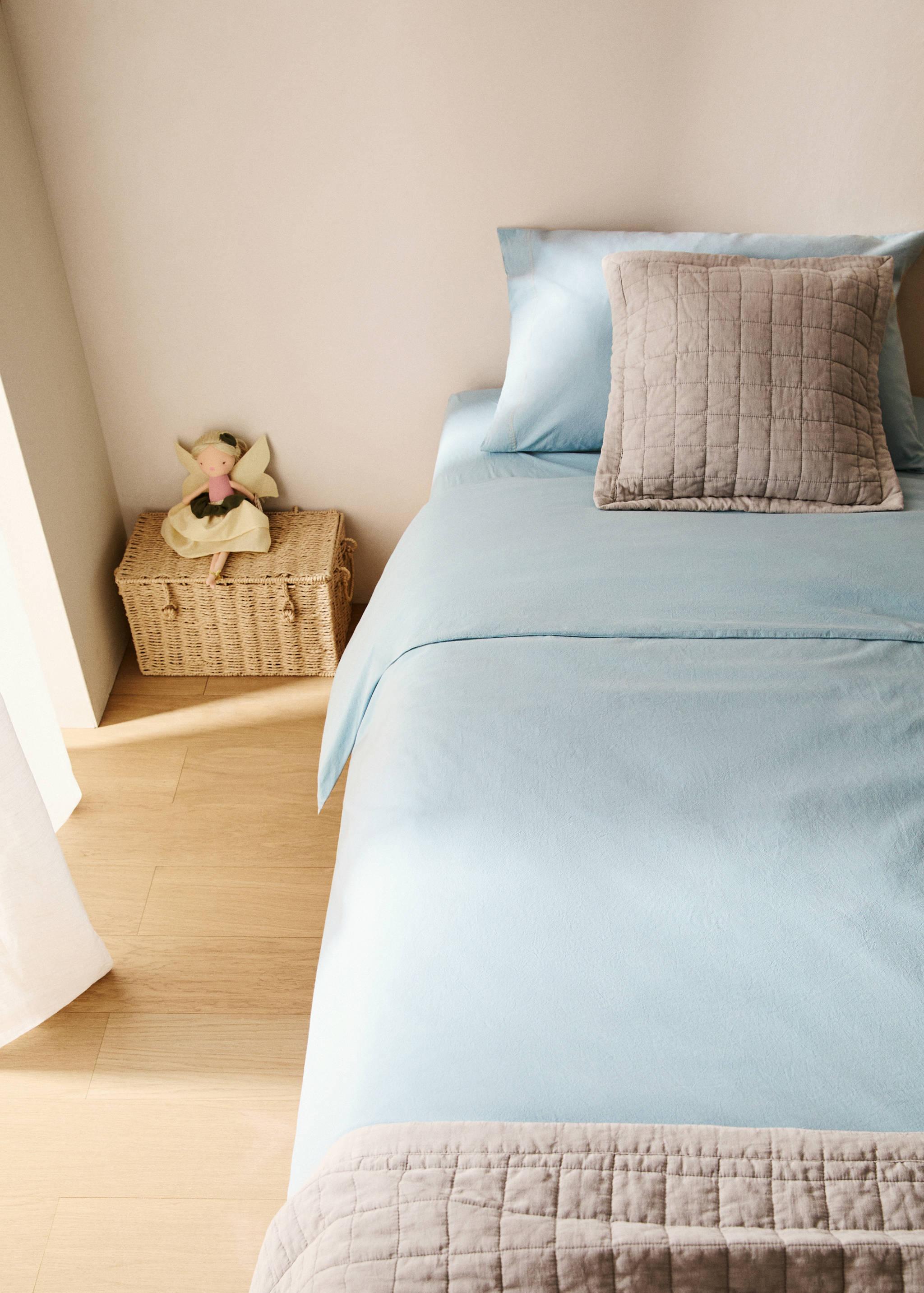 Dubbel doorgestikt dekbedovertrek van gewassen katoen voor kinderbed 90 cm - Overzichtstekening