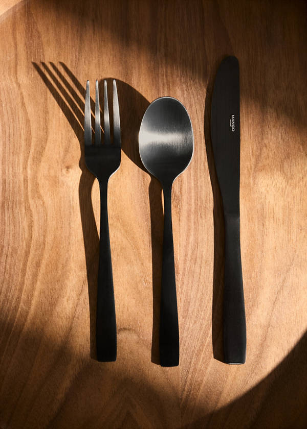 3-piece cutlery set in stainless steel with a matte finish — Black