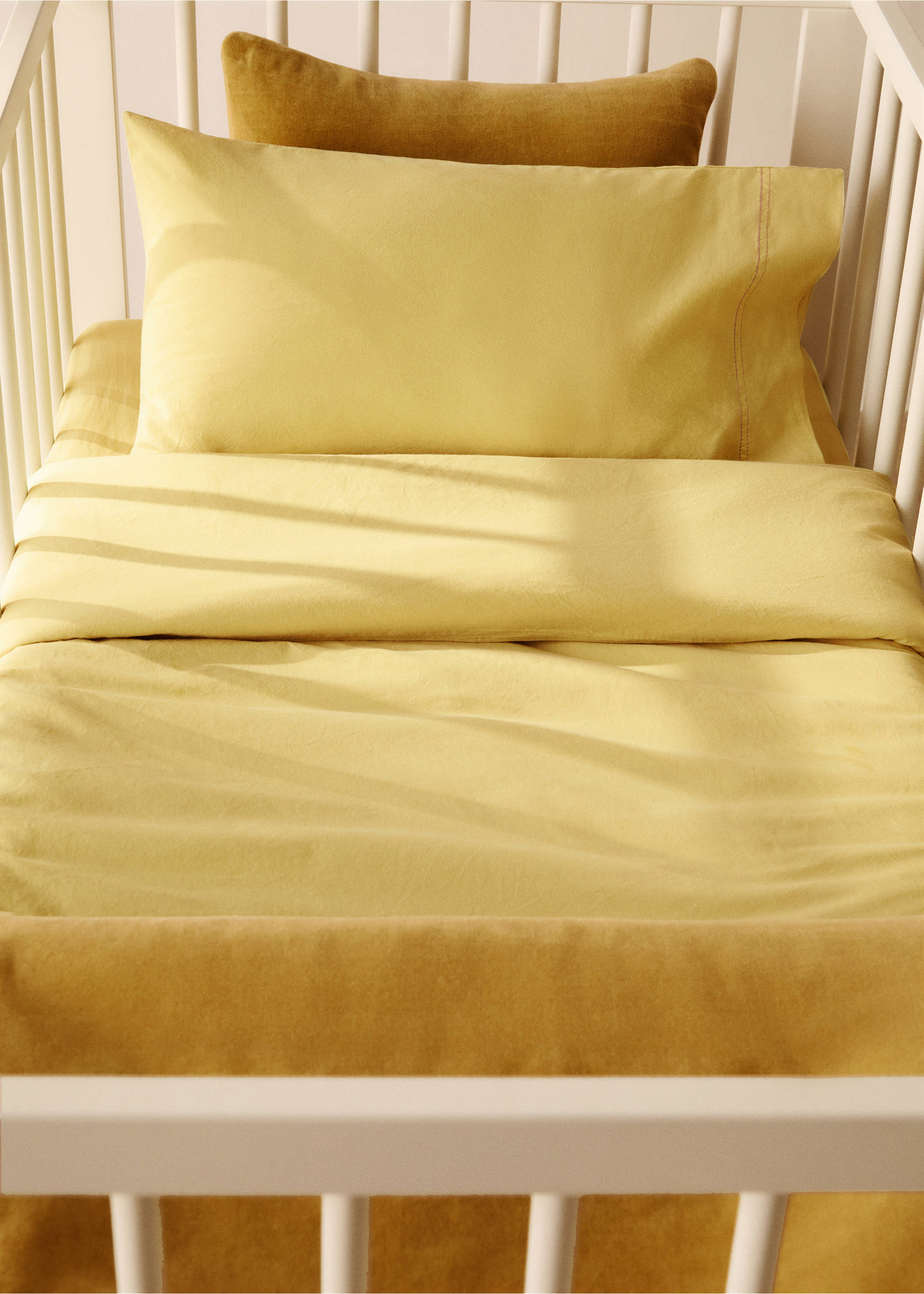 Children’s washed cotton double-stitched duvet cover for crib - General plane, Mustard. Ref: 27193348-00.