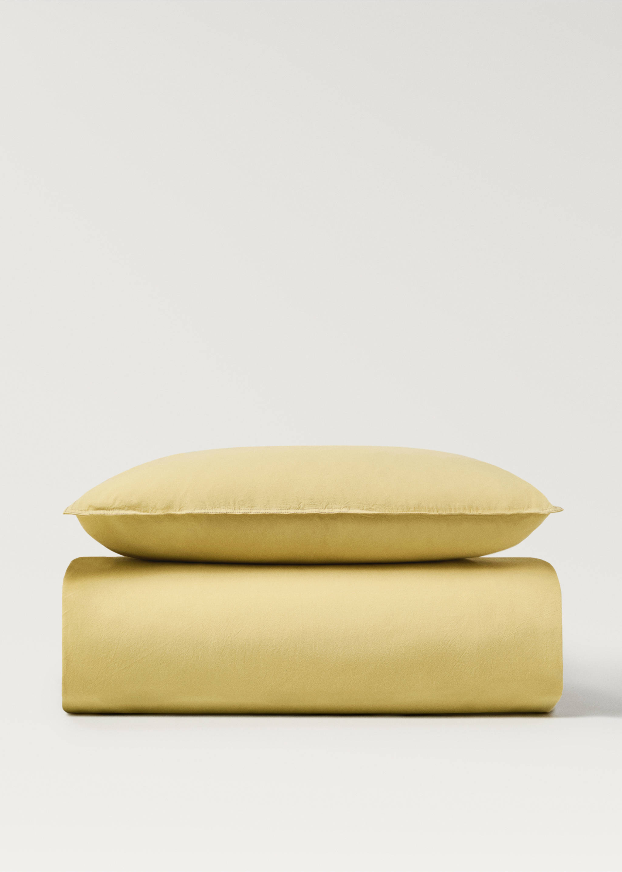 Children’s washed cotton double-stitched duvet cover for crib - Article without model, Mustard. Ref: 27193348-00.