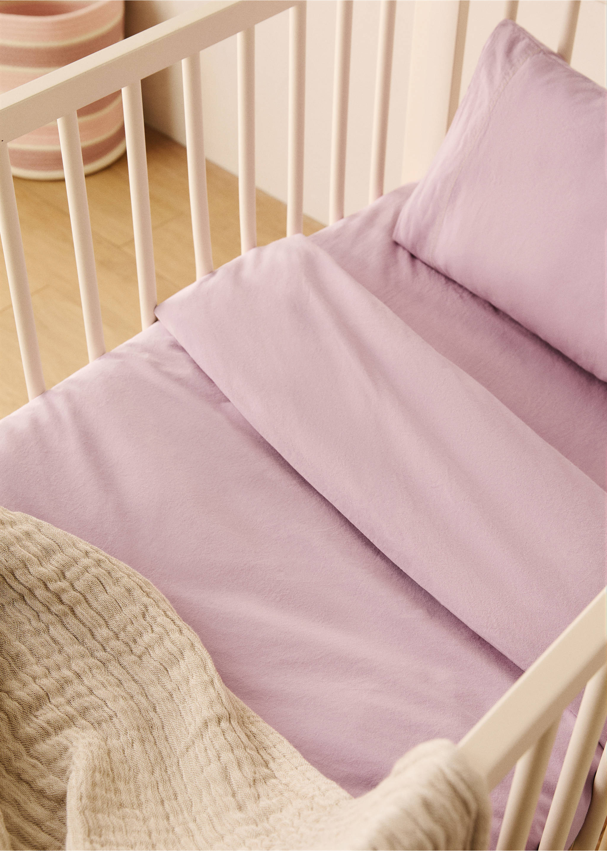 Children’s washed cotton double-stitched duvet cover for crib - General plane, Lilac. Ref: 27193348-00.