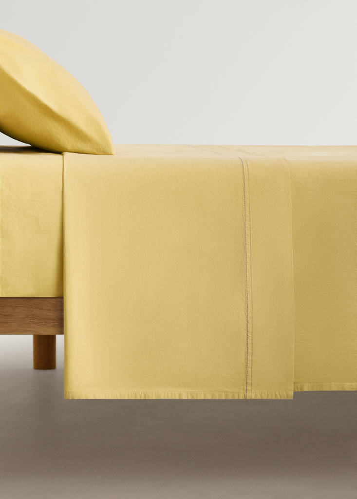 Washed cotton double-stitched top sheet for cot — Mustard