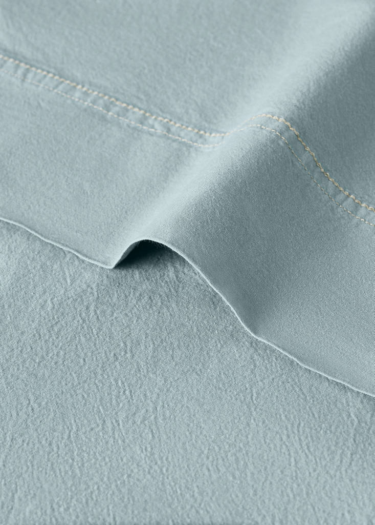 Washed cotton double-stitched top sheet for cot — Aqua Green