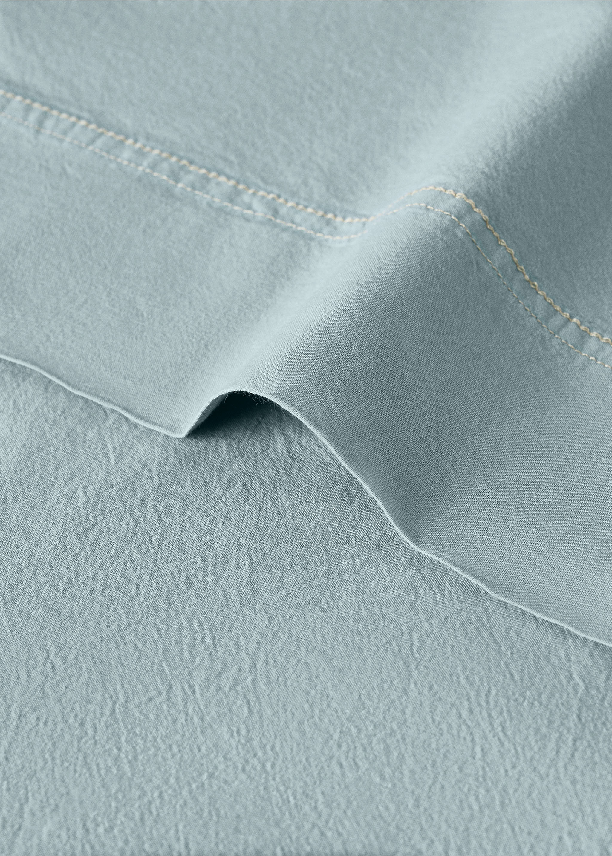 Washed cotton double-stitched top sheet for cot - Details of the article 1, Aqua Green. Ref: 27193349-00.