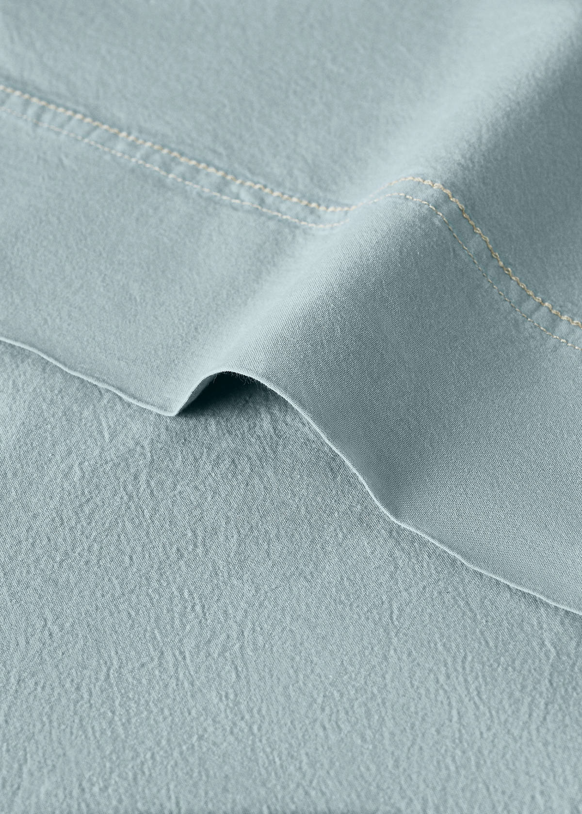 Washed cotton double-stitched top sheet for cot — Aqua Green
