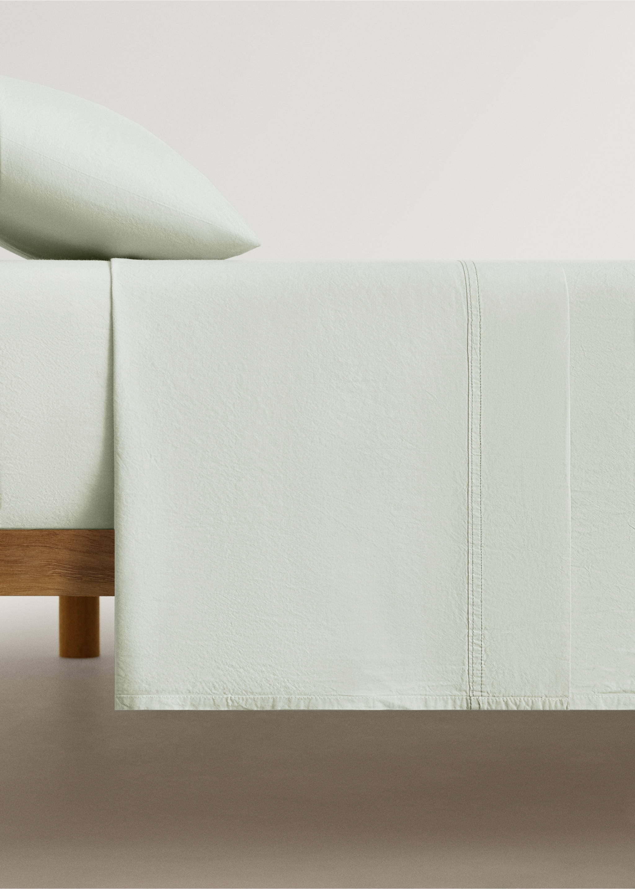 Washed cotton double-stitched top sheet for cot - Article without model, Forest Green. Ref: 27193349-00.