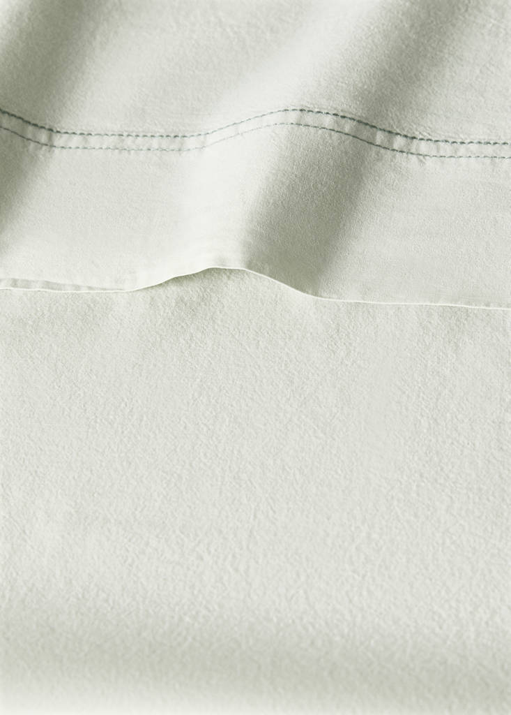 Washed cotton double-stitched top sheet for cot — Forest Green
