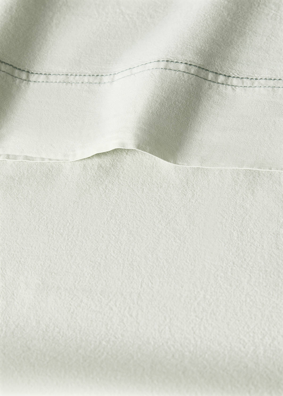 Washed cotton double-stitched top sheet for cot — Forest Green