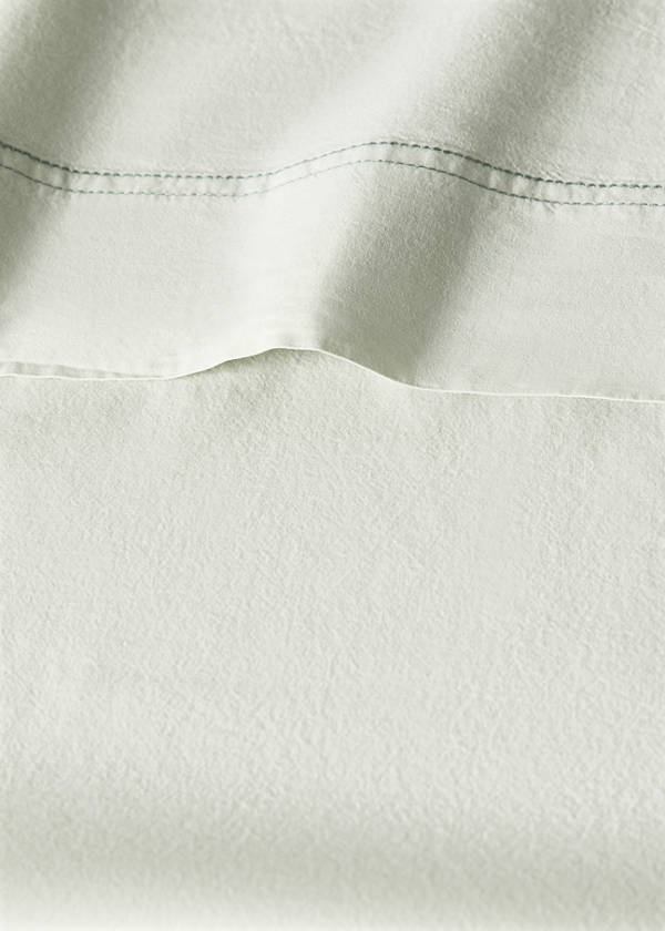 Washed cotton double-stitched top sheet for cot — Forest Green