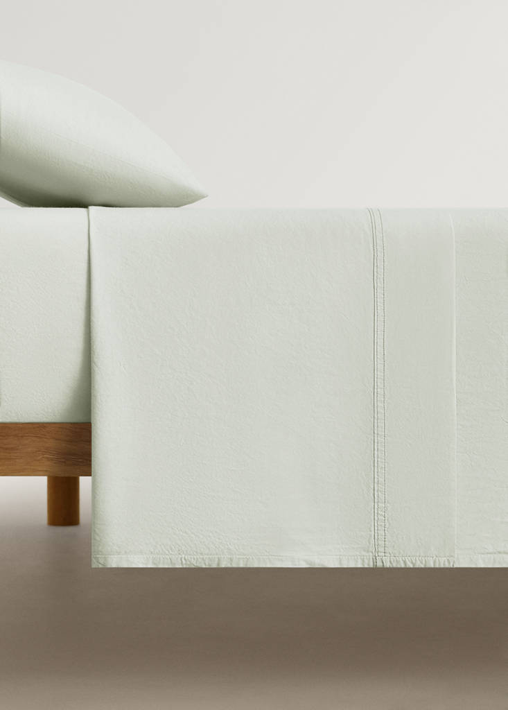 Washed cotton double-stitched top sheet for cot — Forest Green